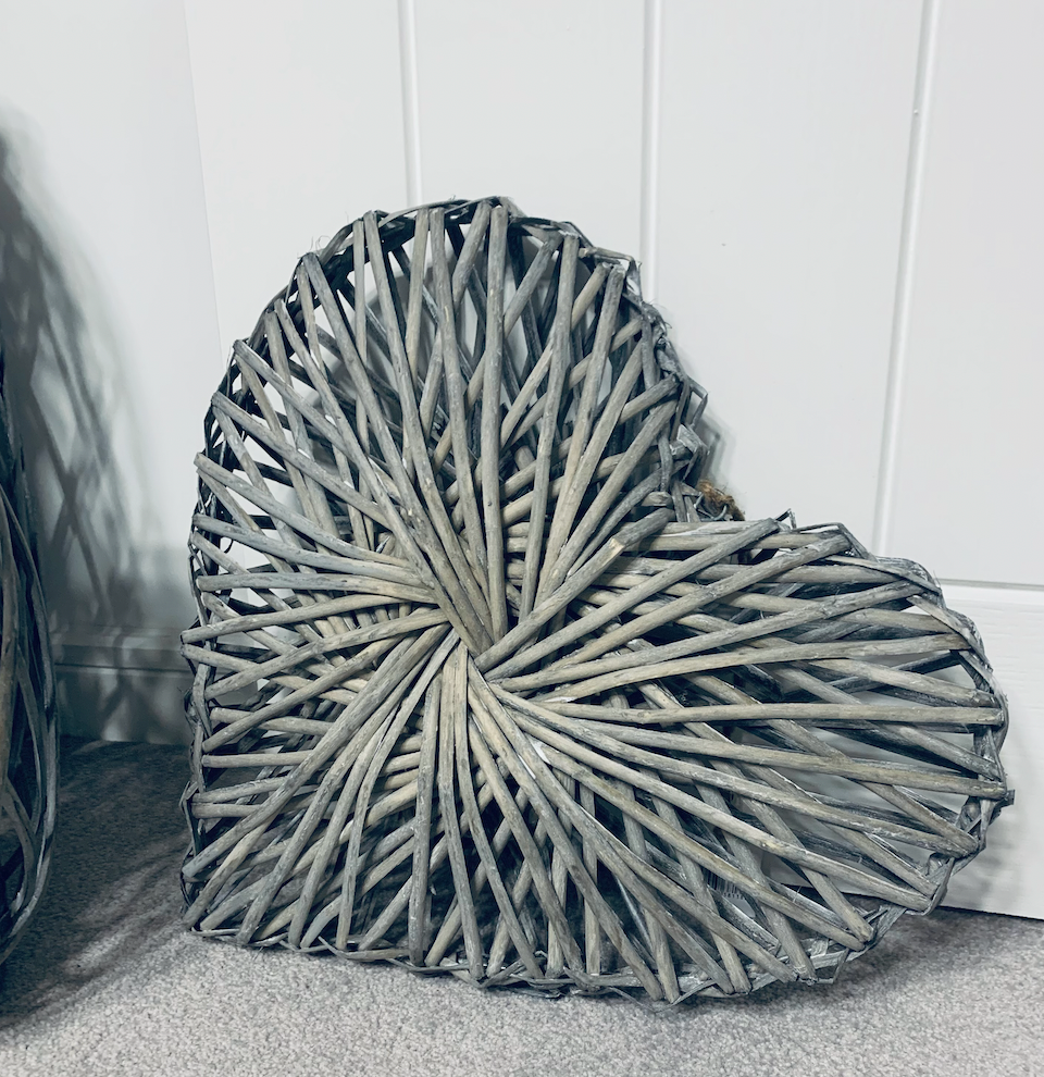RATTAN HEART GREY WASH (Full Heart) -  available in various sizes