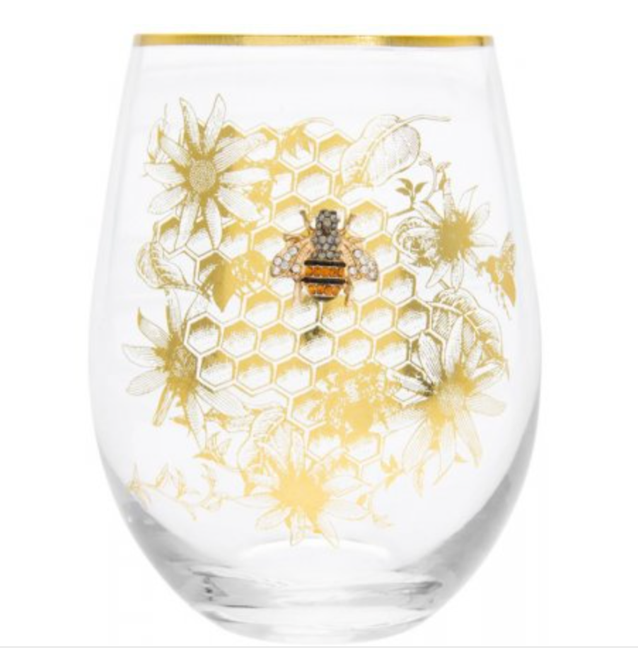 Golden Bee Stemless Glass
