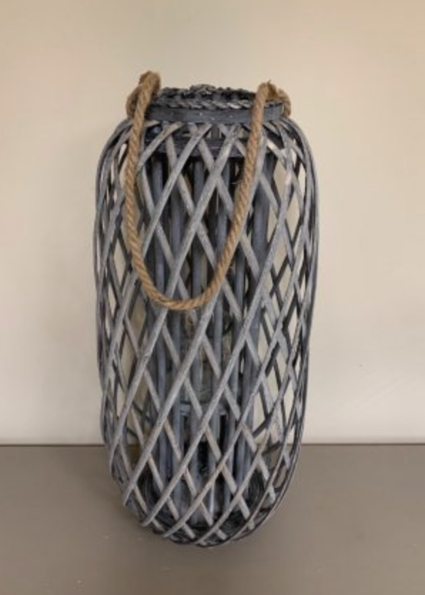 GREY WOVEN LANTERN WITH ROPE HANDLE - available in various sizes