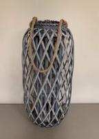 GREY WOVEN LANTERN WITH ROPE HANDLE