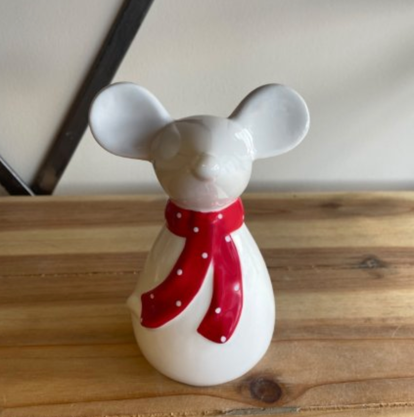 White Ceramic Mouse With Scarf
