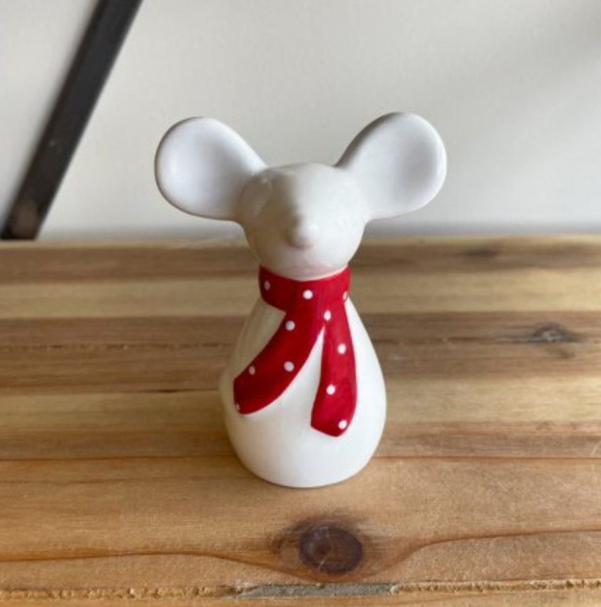 White Ceramic Mouse With Scarf