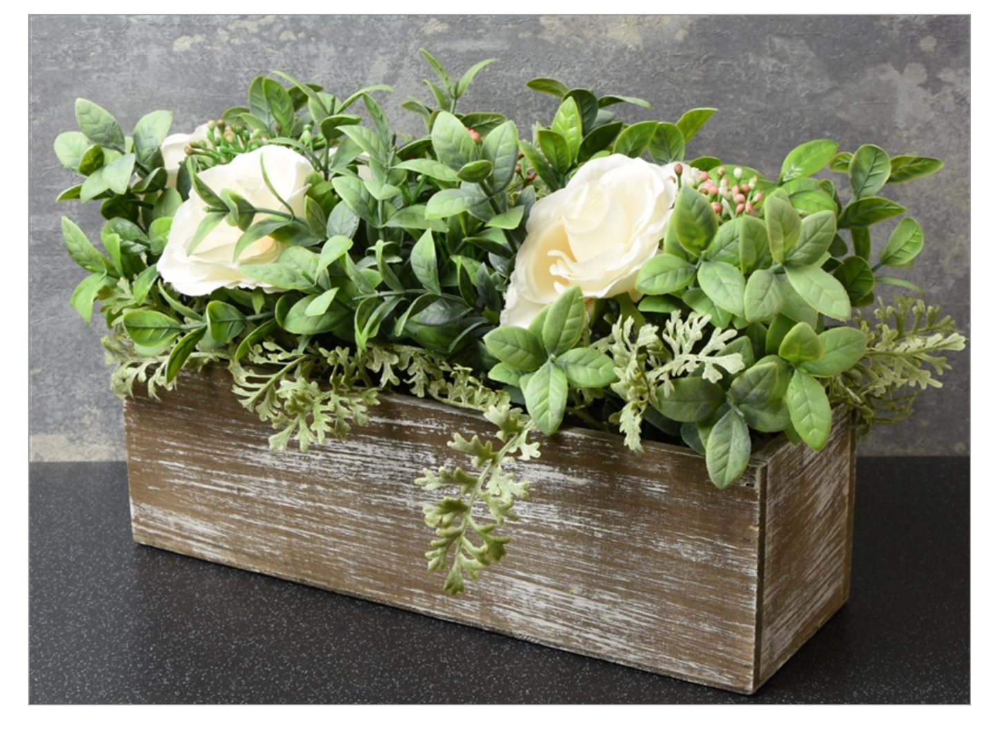 White Roses In Wood Box