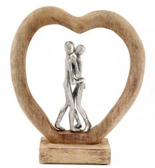 Silver Couple In Wood Heart