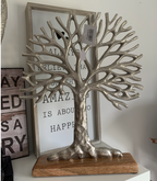 SILVER ALUMINIUM TREE OF LIFE ON BLOCK BASE - 36CM