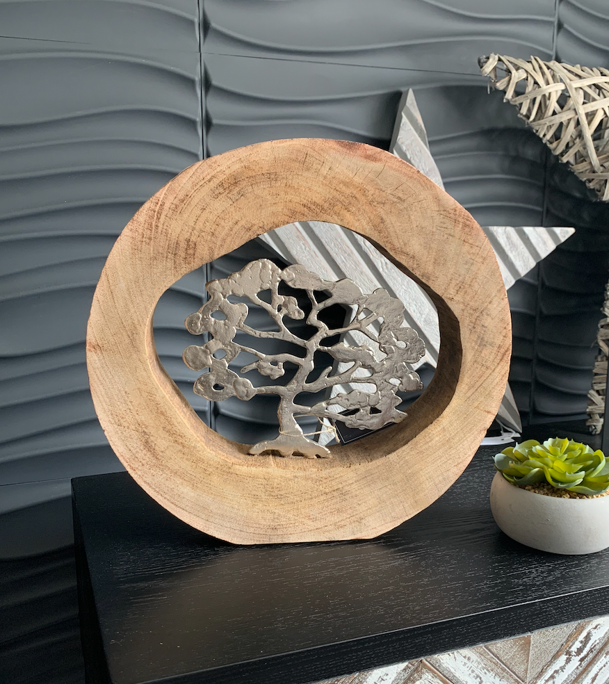 Silver Tree In Log 34cm