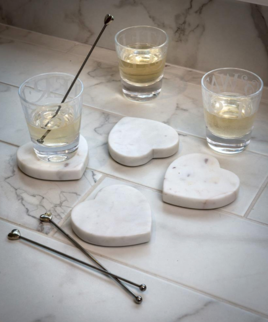 White Marble Heart Set of 4 Coaster