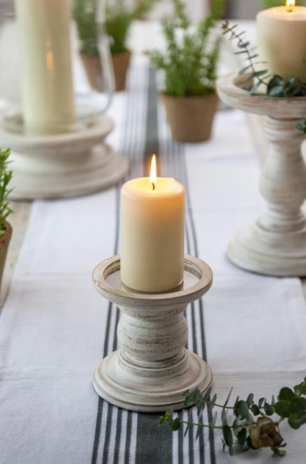 White Wood Pillar Candle Holder