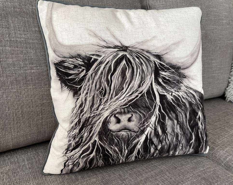 Highland Cow Black & White Cushion