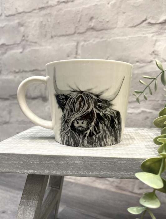 Grey scale Highland Cow mug