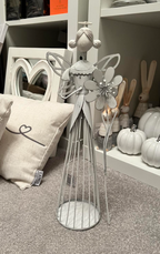 WHITE IRON ANGEL TEA LIGHT HOLDER
