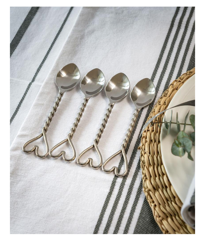 Set of 4 Twisted Heart Tea Spoons
