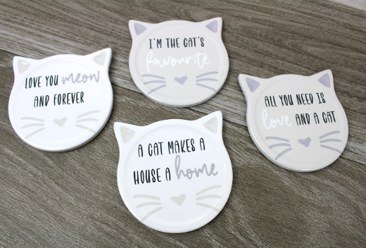 Set of 4 Cat Face Coasters