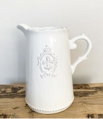 Ceramic white fleur de lis jug